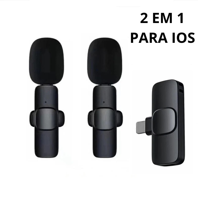 Microfone Lapela - Sem Fio Compatível com IPhone e Android (Compre 1, Leve 2)