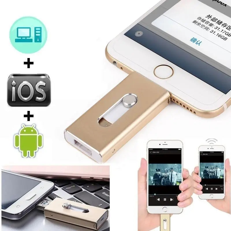 PenDrive 4 em 1 para Celular - IOS, Android, USB e Tipo C